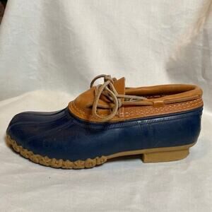 LL BEAN Duck Boots Navy Blue Moc Low Top Womens 6 Rubber Leather USA